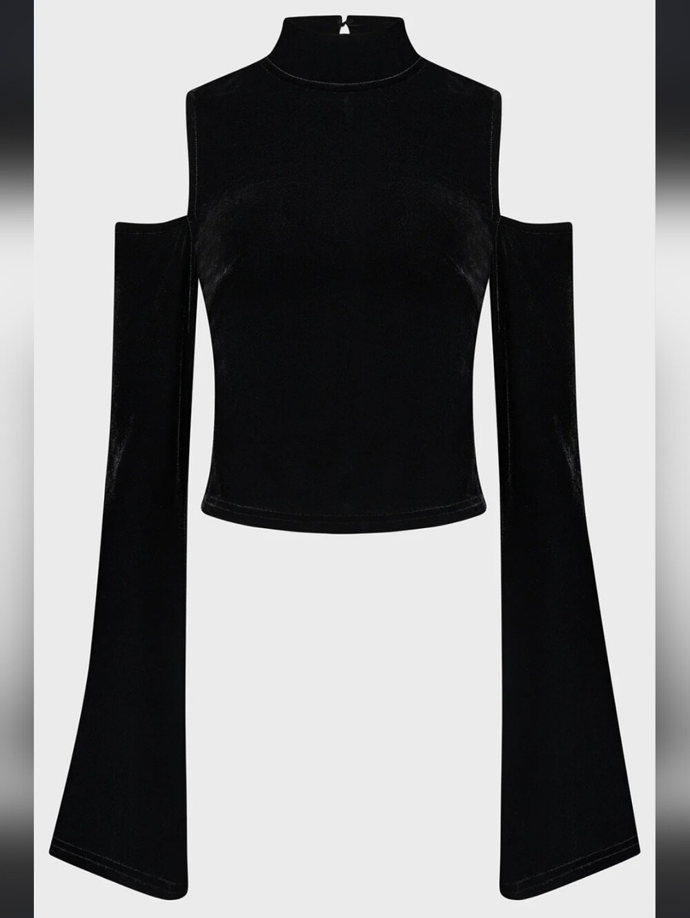 Killstar Black Velvet Cold-Shoulder High-Neck Long-Sleeve Top